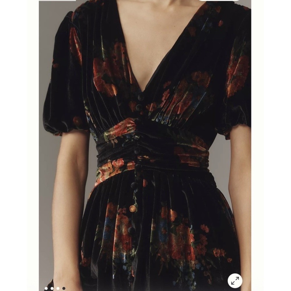 NEW Anthropologie Katerina Button Front Dress Velvet Floral Black Sz XXS Boho - Picture 6 of 10